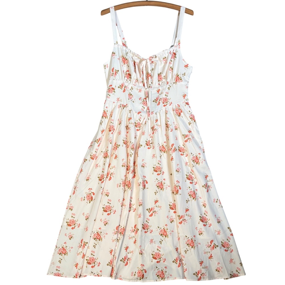 NWT Scarlet Darkness Floral Print Midi Dress Size L Cottagecore Boho Smocked